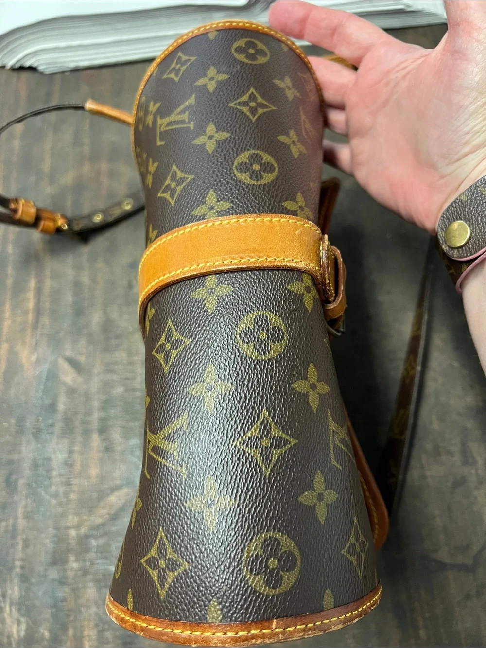 Louis Vuitton Monogram Shoulder Bag in Brown and Tan Leather